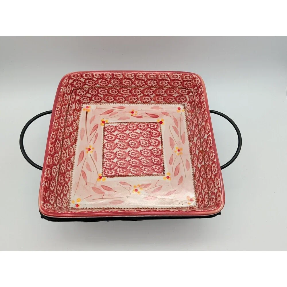 Temp-Tations Old World Cranberry Set of 3 Square Bakers With Wire Serving Racks